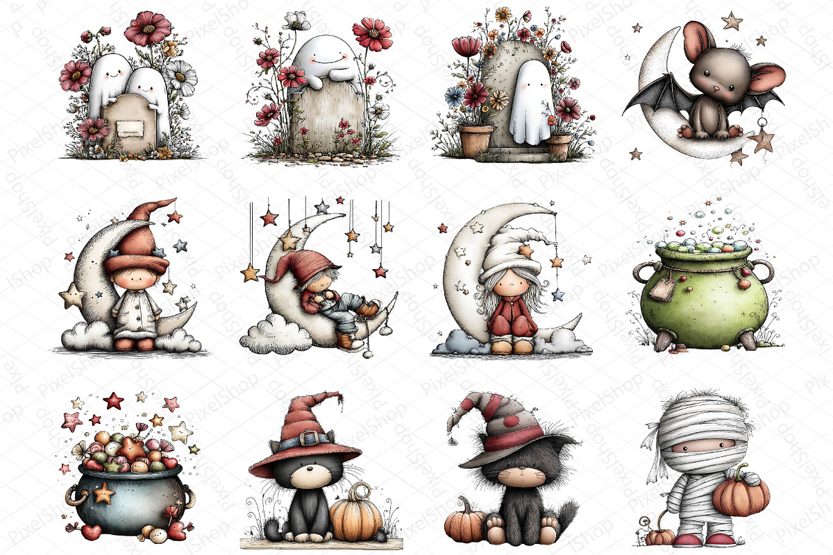 Whimsical Halloween Clipart Bundle, an Illustration by DreamPrint404 (Photo 6 of 6)