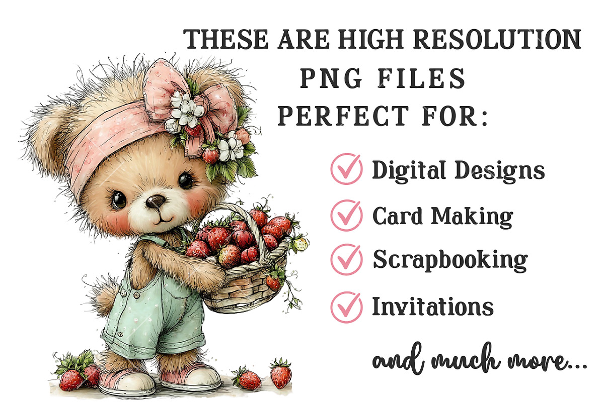 Strawberry Bear PNG Clipart Set, a Seasonal Illustration by OK Design (Photo 6 of 6)