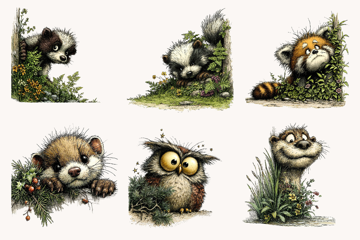 Whimsical Peeking Woodland Animals, a Seasonal Illustration by Designworld (Photo 3 of 11)