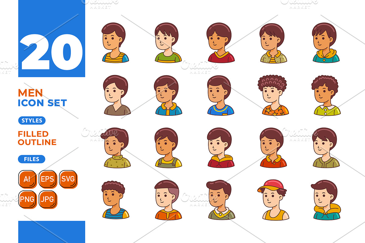 Men Icon Set (Filled Outline) #01, an Emoji Icon by MEDZ