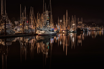 Harbor boats at night