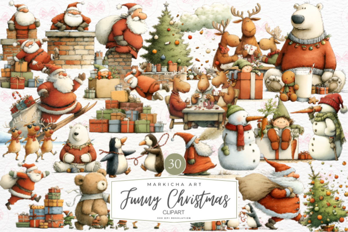 Funny Christmas Clipart, an Illustration by Markicha Art (Photo 1 of 5)