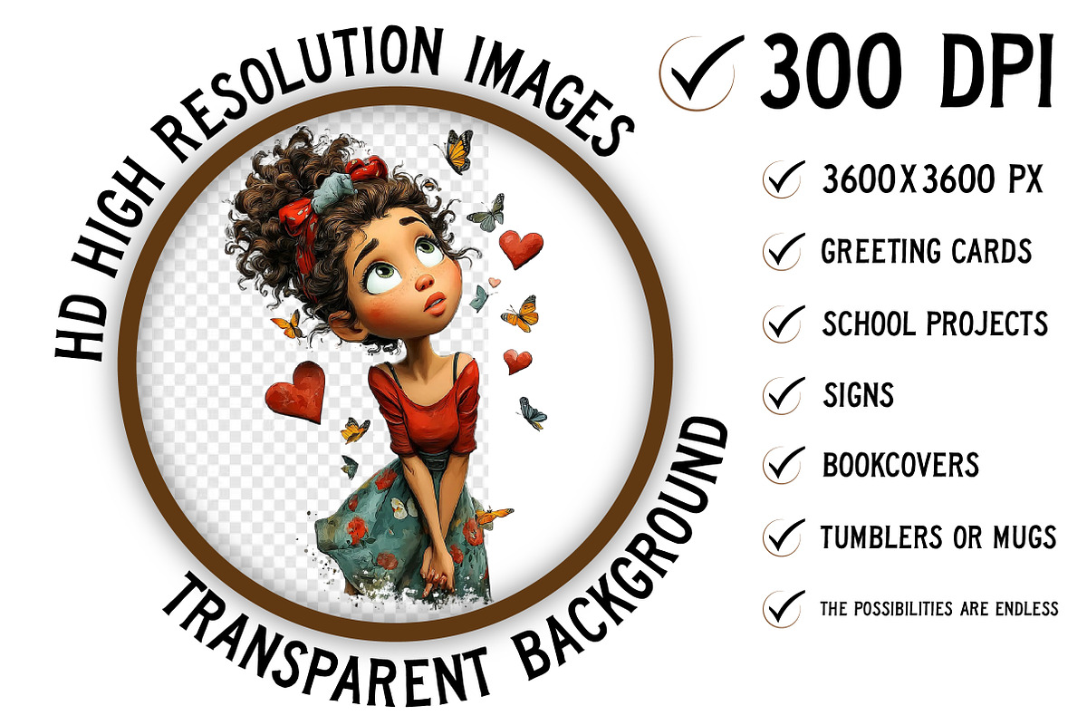 Whimsical Valentine Girl Clipart Png, an Illustration by Craft Nest (Photo 2 of 11)