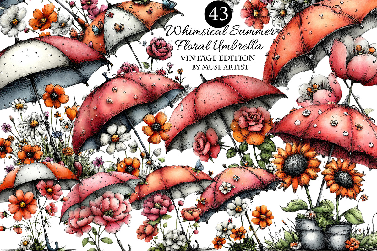 Whimsical Summer Floral Umbrella, an Illustration by DreamArtGraphic (Photo 1 of 4)