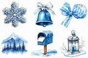 Watercolor Blue Christmas Clipart, an Illustration by Craft Nest (Thumbnail 3 of 6)