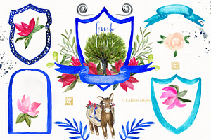 Greece Santorini Watercolor Crest