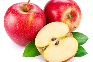 Ripe red apples and apple slice isolated on white background., a Food & Drink Photo by Volff