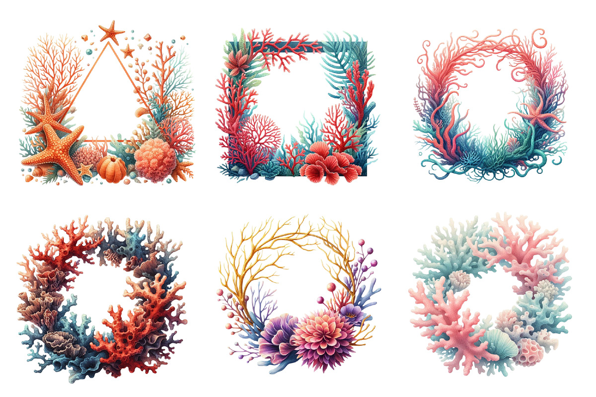 Watercolor Coral Reef Frames PNG, an Illustration by SinaCreation (Photo 3 of 5)