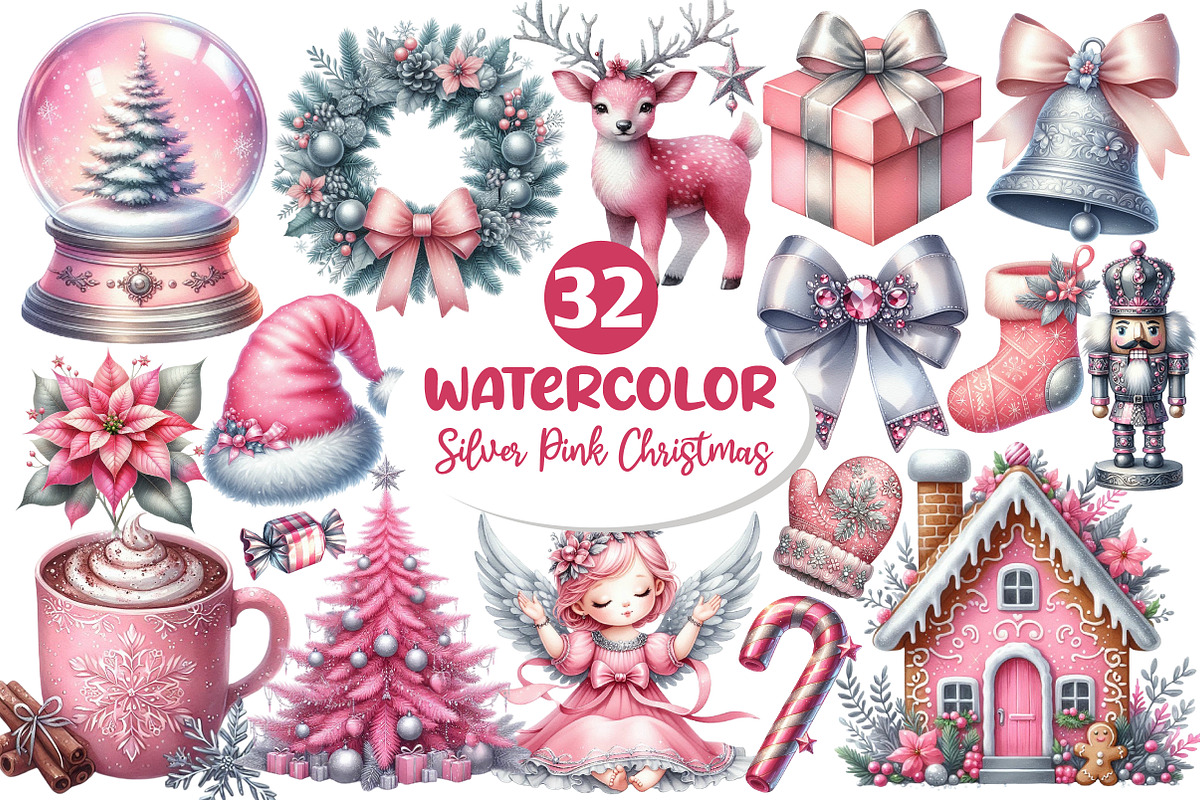 Silver Pink Christmas Clipart, an Illustration by Dream Creation (Photo 1 of 6)