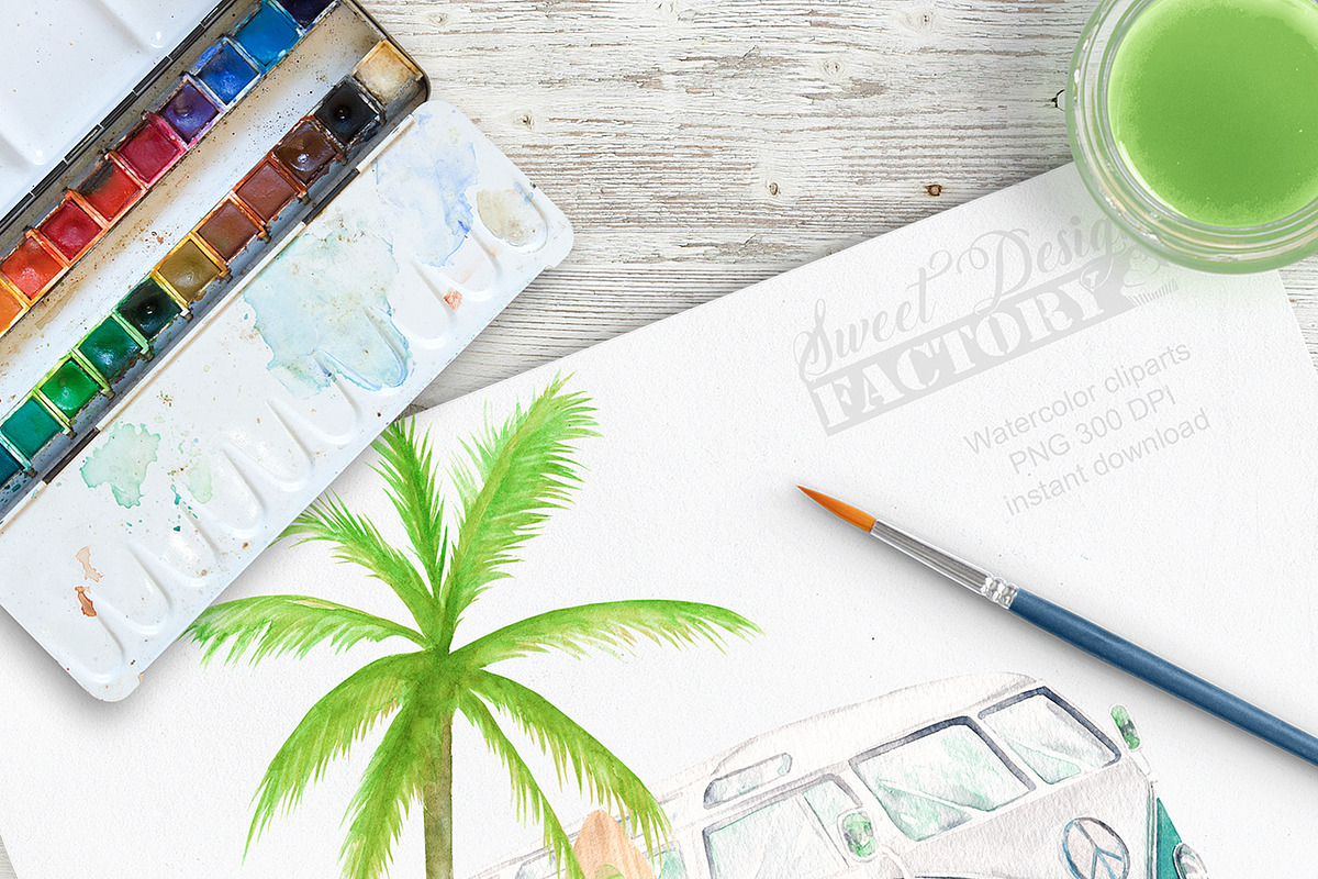 Camper van and surf boards cliparts, an Illustration by Sweet sweet design (Photo 4 of 7)