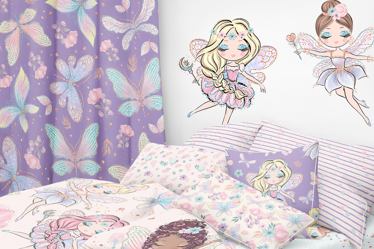 Fairies & Butterflies Digital Papers, a Pattern Graphic by Masha  Studio (Photo 9 of 10)