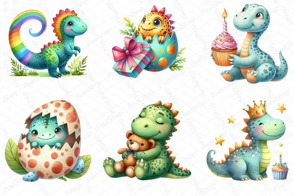 Dinosaurs Watercolor Clipart, an Illustration by DreamPrint404 (Photo 2 of 4)