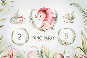 Dino Party watercolor set, an Animal Illustration by Peace ART (Thumbnail 3 of 10)