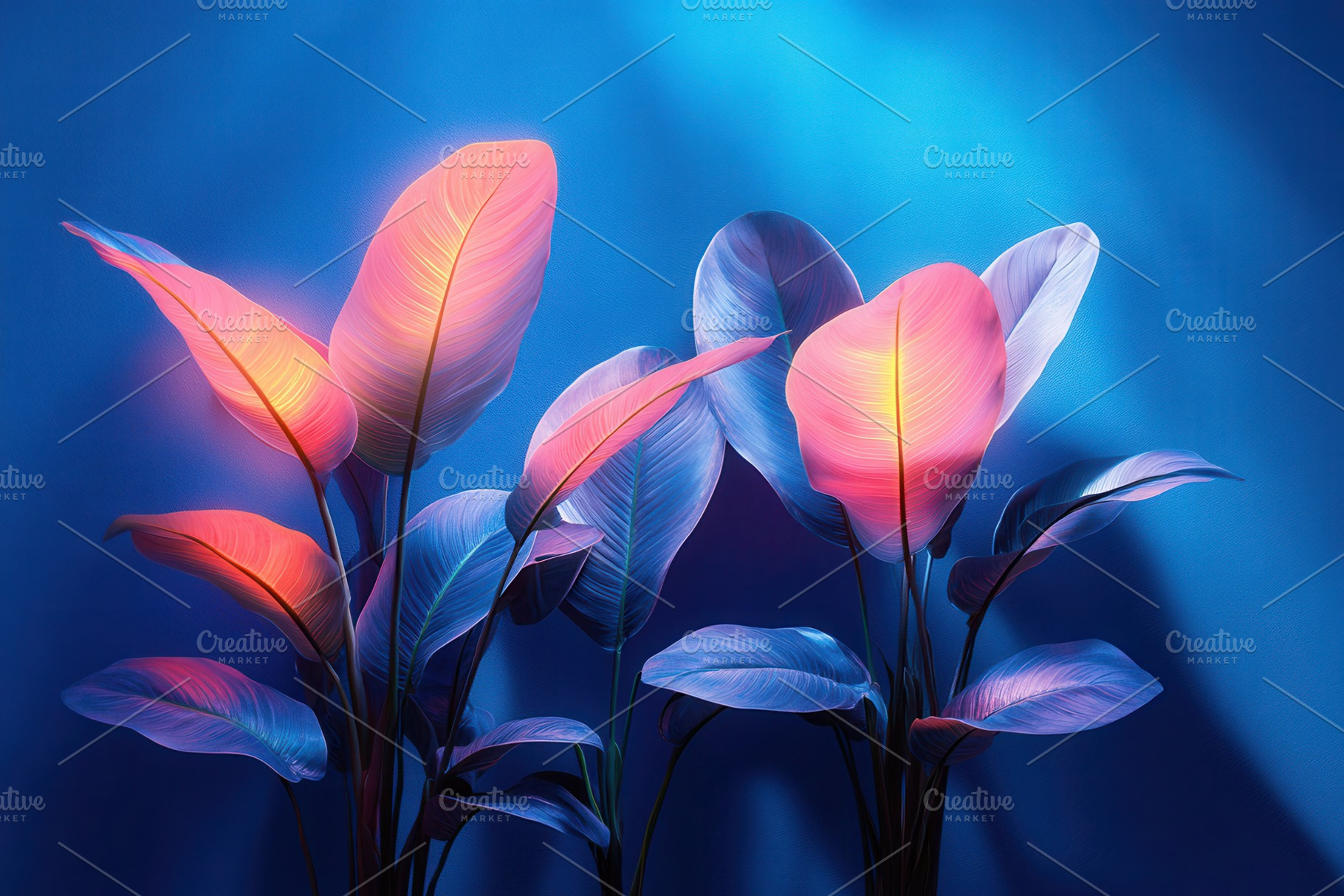 Colorful leaves illuminated by soft, a Photo by Tanuart