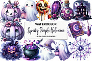 Spooky Purple Halloween Clipart Bund, an Illustration by DreamArtGraphic (Thumbnail 1 of 5)
