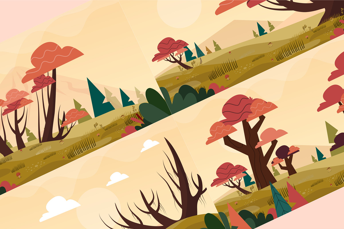 autumn jungle landscape vector set, a Seasonal Illustration by foxndeer (Photo 2 of 4)