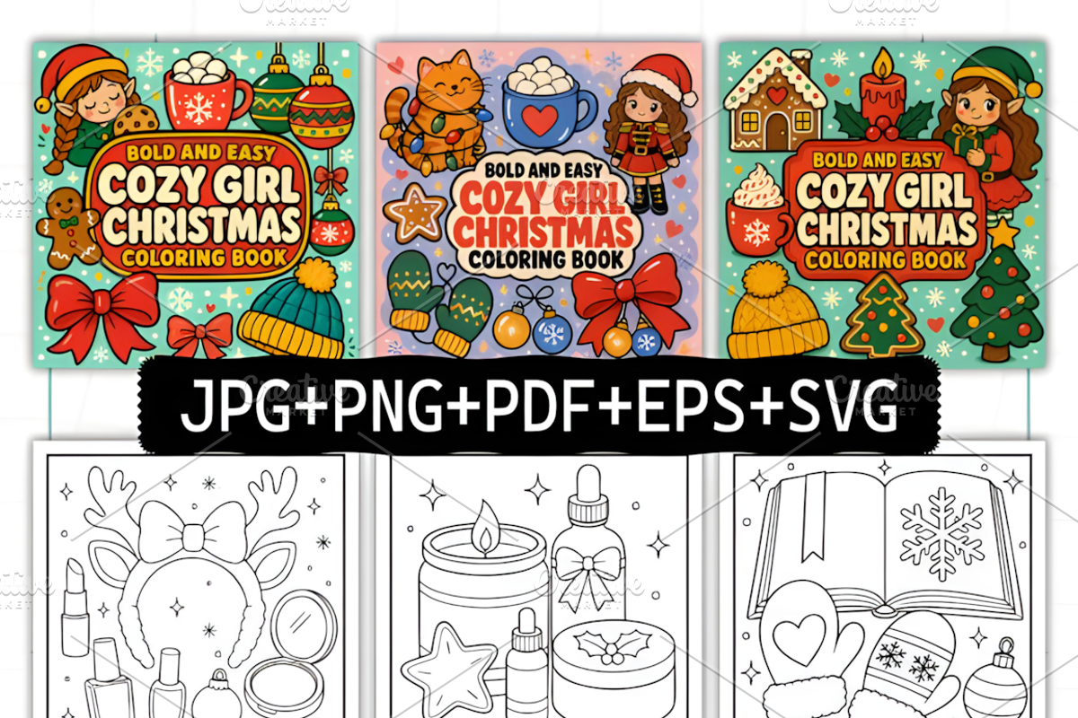 Easy Cozy Girl Christmas Coloring, a Seasonal Illustration by Coco Bloom (Photo 2 of 3)