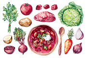 Beetroot Soup+Watercolor Ingredients, an Illustration by Olga Olmix (Thumbnail 4 of 9)