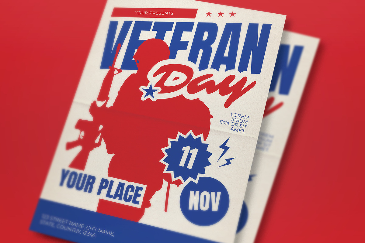 Red Modern Veteran Day Flyer Set, a Flyer Template by graphicook (Photo 3 of 3)