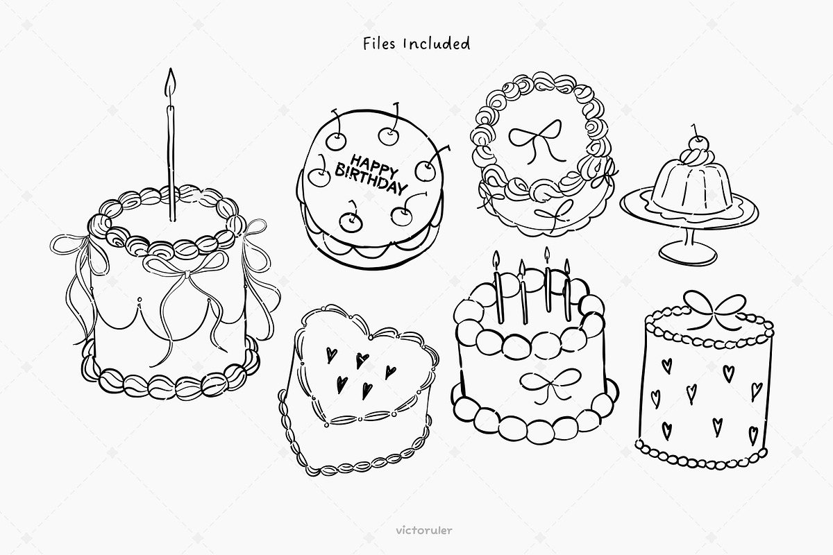 Hand-Drawn Birthday Cake Clipart, a Food Illustration by Victoruler (Photo 2 of 7)