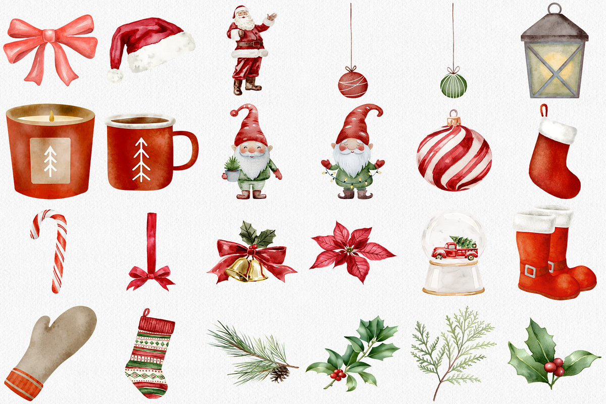 Watercolor Christmas Clipart Set, a Seasonal Illustration by CropUp Creative (Photo 2 of 5)
