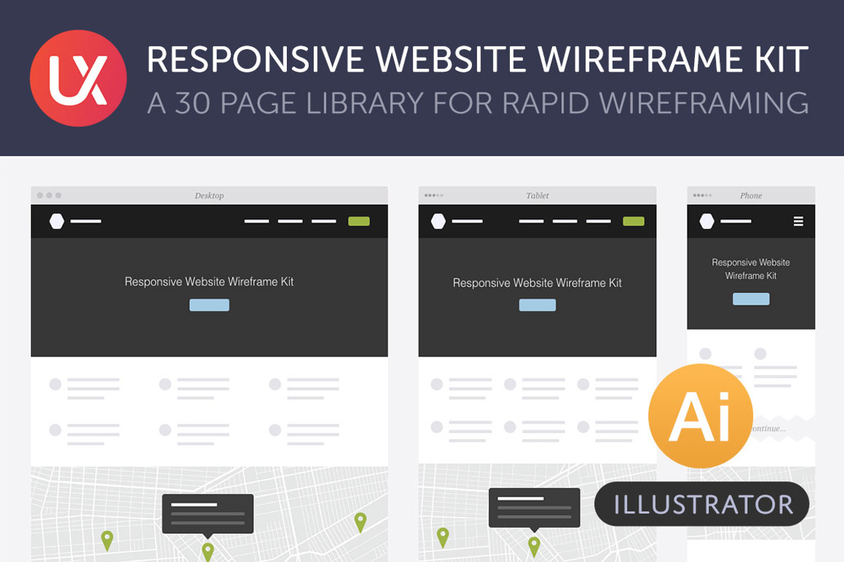 Responsive Website Wireframe Kit, a Wireframe Template by UX Kits (Photo 1 of 5)