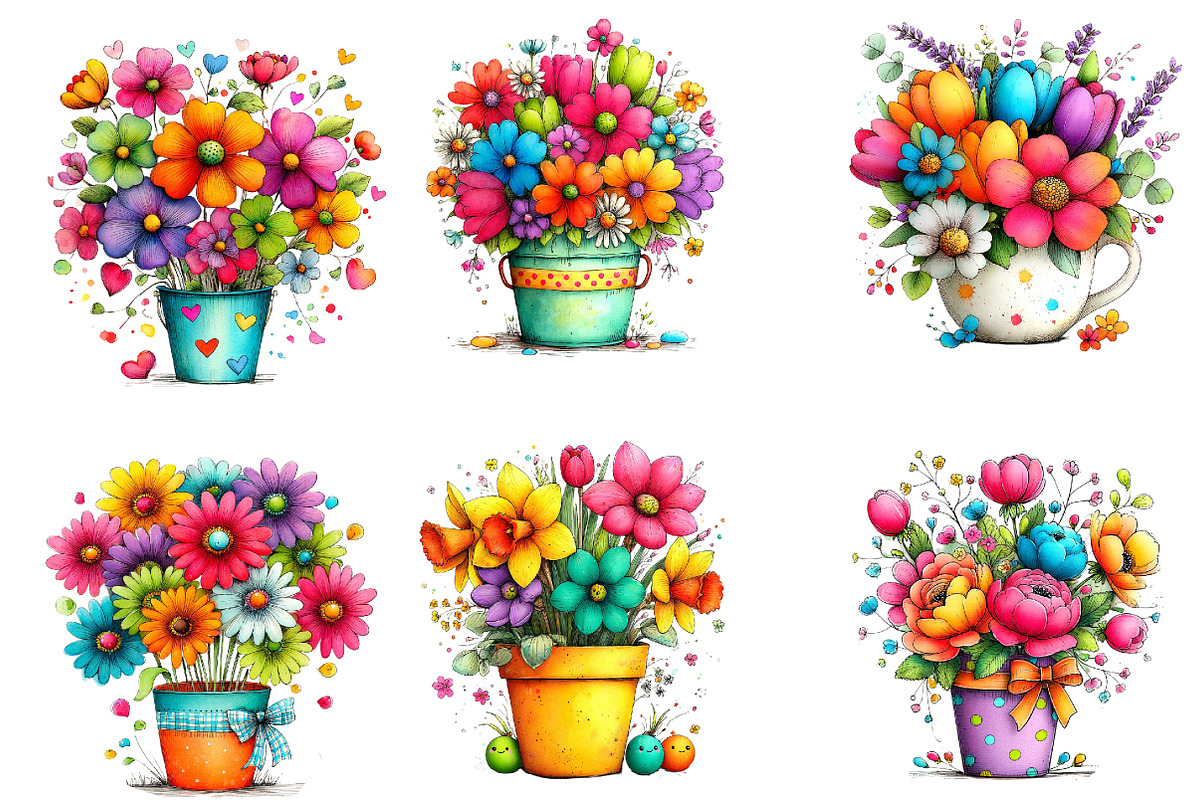 Whimsical Easter Flower Bucket Clipa, an Illustration by Designworld (Photo 5 of 6)