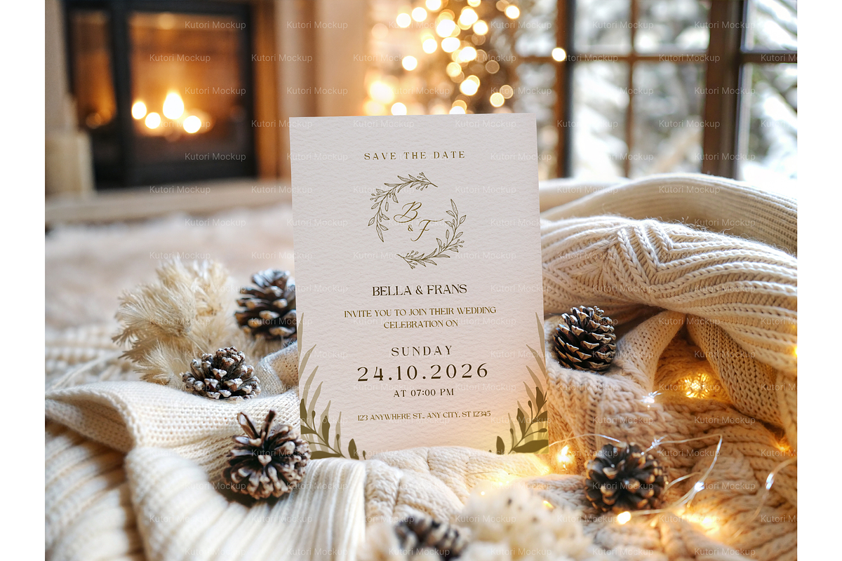 Pinecones and Fireplace Invite Mock, a Mockup by MockupWizard (Photo 5 of 5)