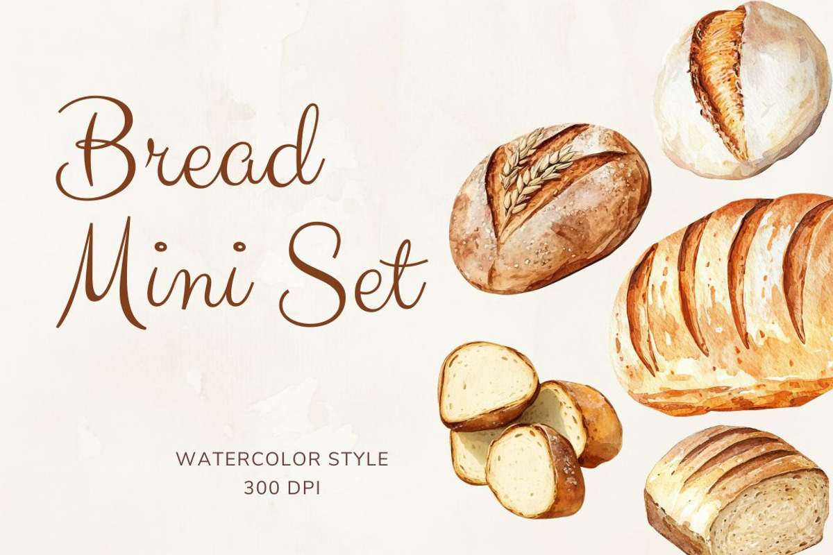 Watercolor Bread Set, a Food Illustration by The Best Digital Plaza (Photo 1 of 5)