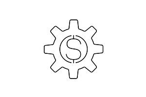 Dollar sign inside cogwheel line, an Outline Icon by Saggitarius