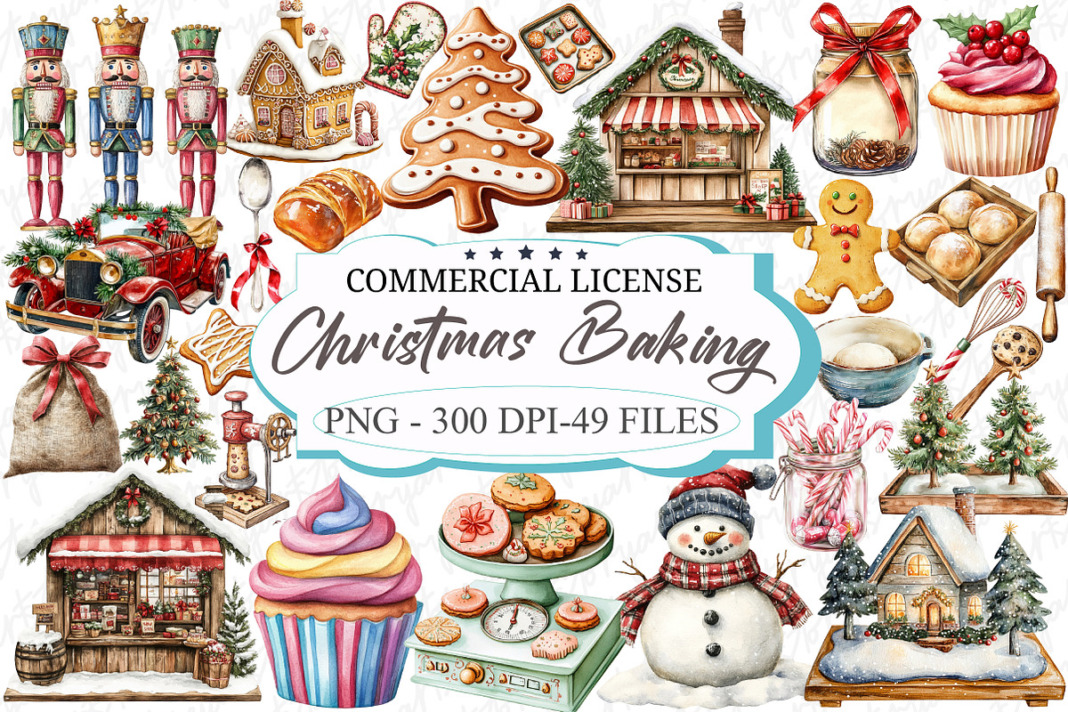 Watercolor Christmas Baking Clipart, an Illustration by designcity5 (Photo 1 of 5)