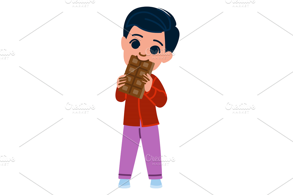 Happy child eating a big chocolate, a Food Illustration by pikepicture