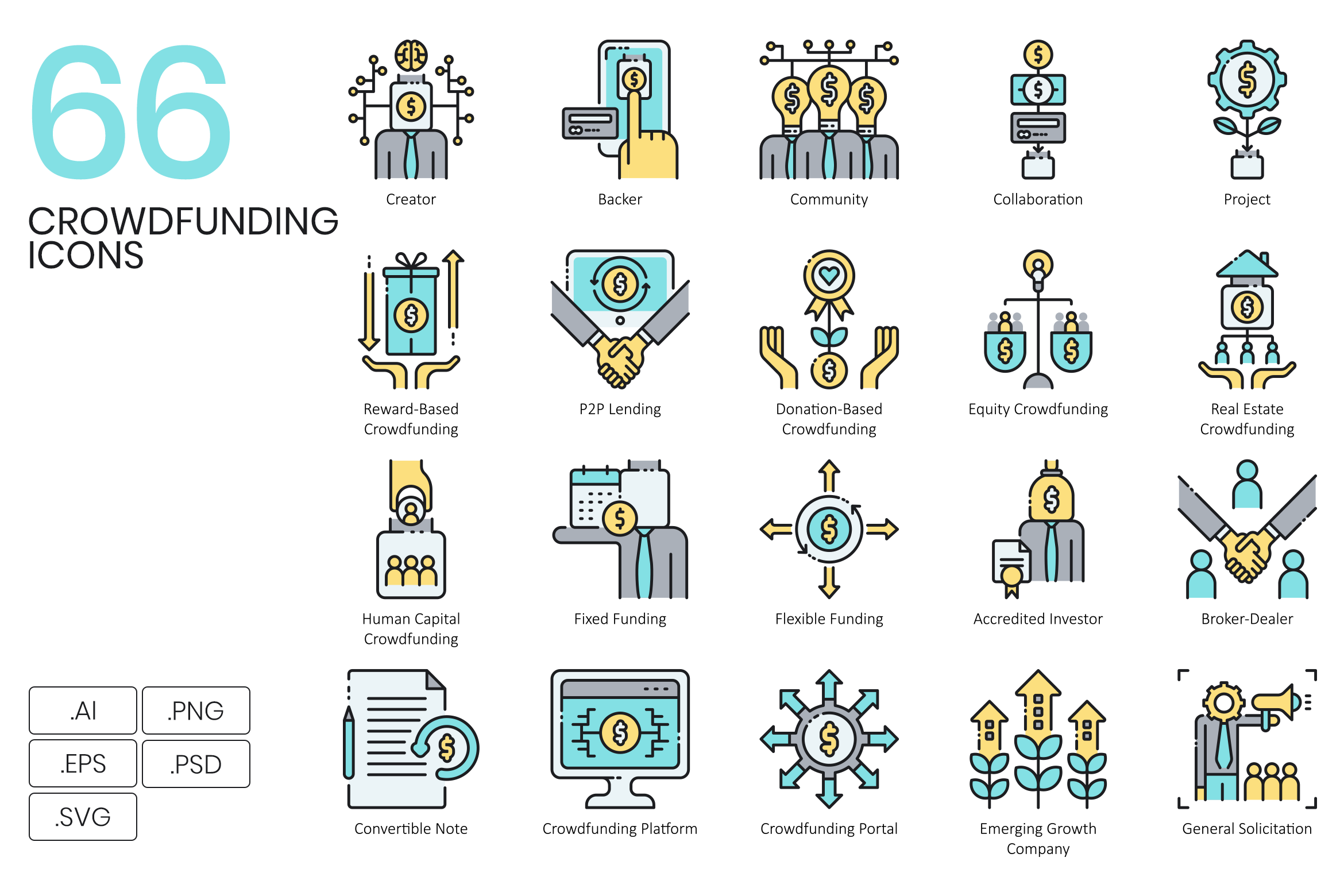 66 Crowdfunding Icons | Aqua, an Outline Icon by Flat Icons