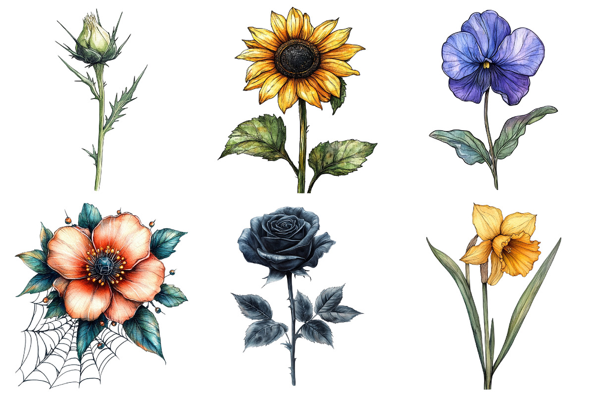Goth Halloween Wildflowers Clipart, an Illustration by Daily.Designs (Photo 4 of 5)