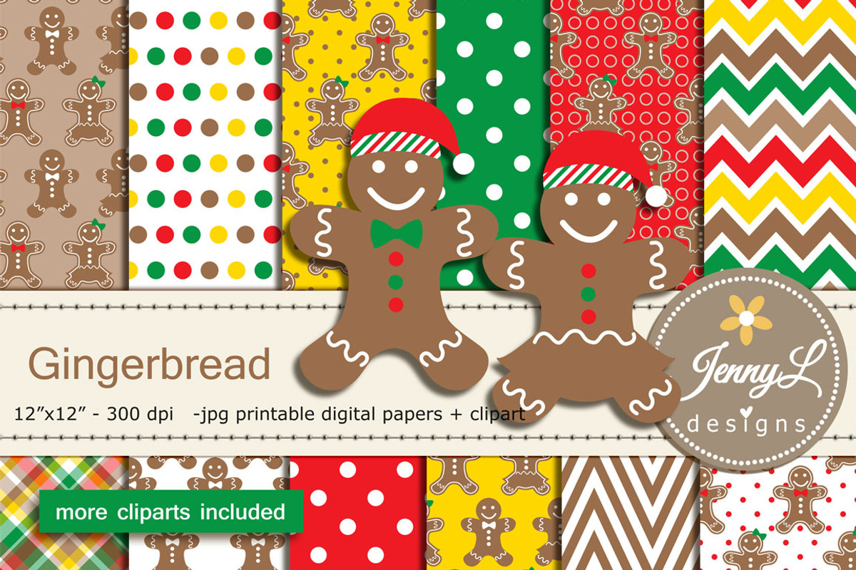 Gingerbread Digital Papers & Clipart, a Pattern Graphic by JennyL Designs (Photo 1 of 5)