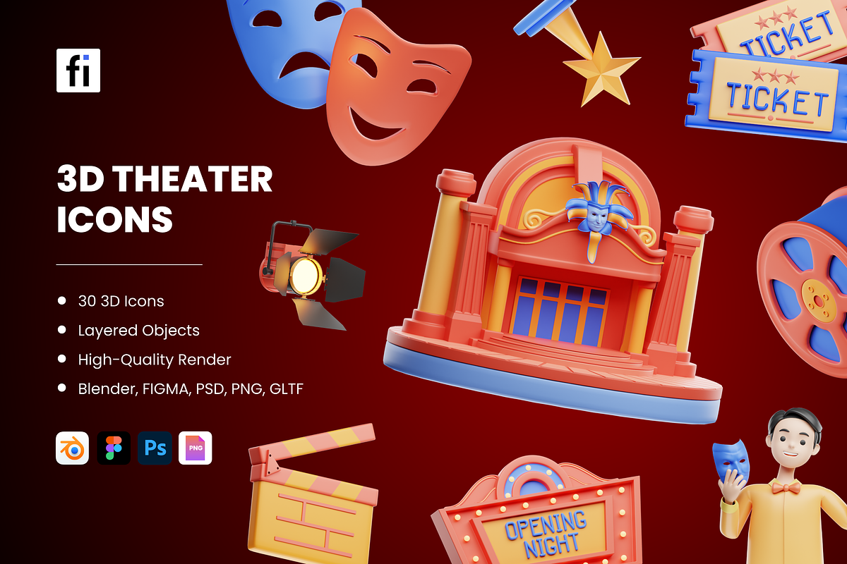 3D Theater Icons, a 3D by Flat Icons (Photo 1 of 8)