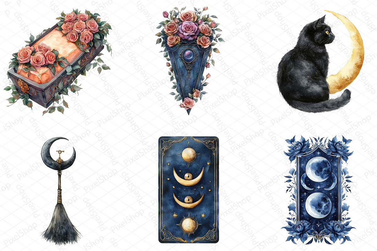 Watercolor Whimsigoth Halloween Clip, an Illustration by DreamPrint404 (Photo 6 of 6)