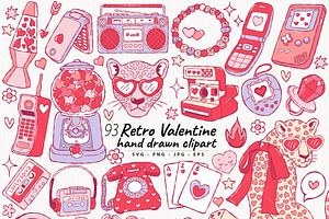 90s Valentine Clipart Bundle, a Seasonal Illustration by TitaLivingArt