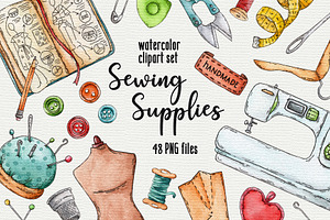 Sewing supplies watercolor clipart