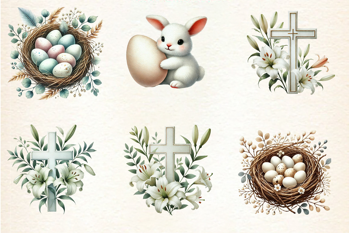 Watercolor Neutral White Easter, a Seasonal Illustration by DreamArtGraphic (Photo 2 of 3)