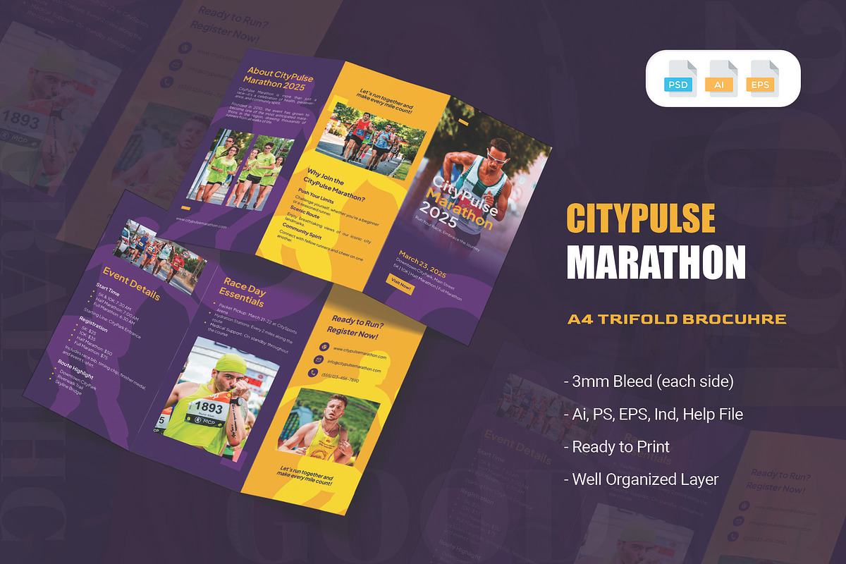 City Marathon - Trifold Brochure, a Brochure Template by AQR Studio (Photo 1 of 2)