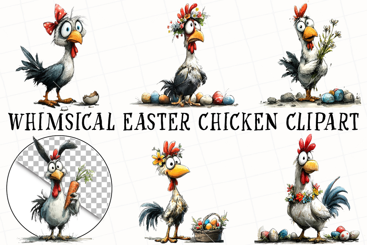 Whimsical Easter Chicken Clipart, an Illustration by OK Design (Photo 2 of 6)
