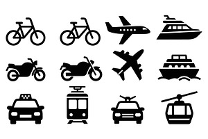 Transport Icons Set. Vehicle vector, a Solid Icon by Master Design