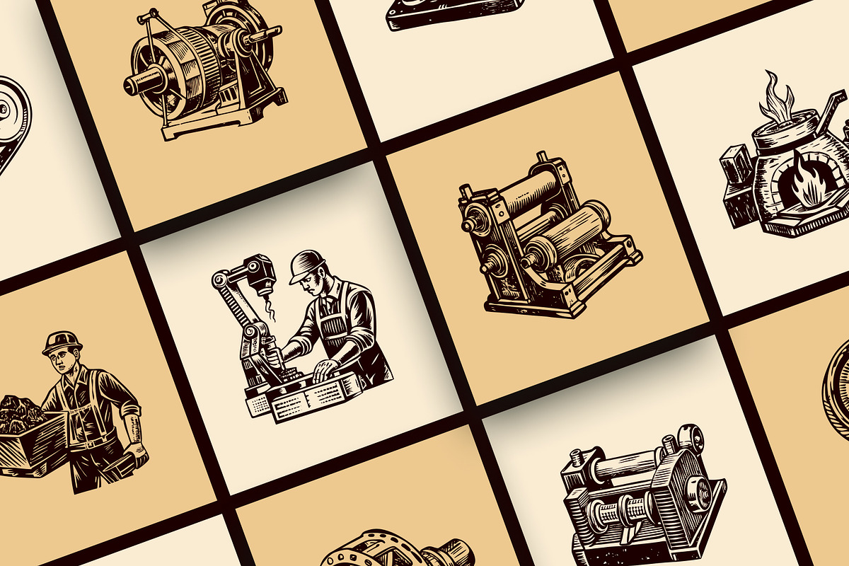 Vintage Industry Illustration Set, an Object Illustration by Prosymbols (Photo 6 of 10)