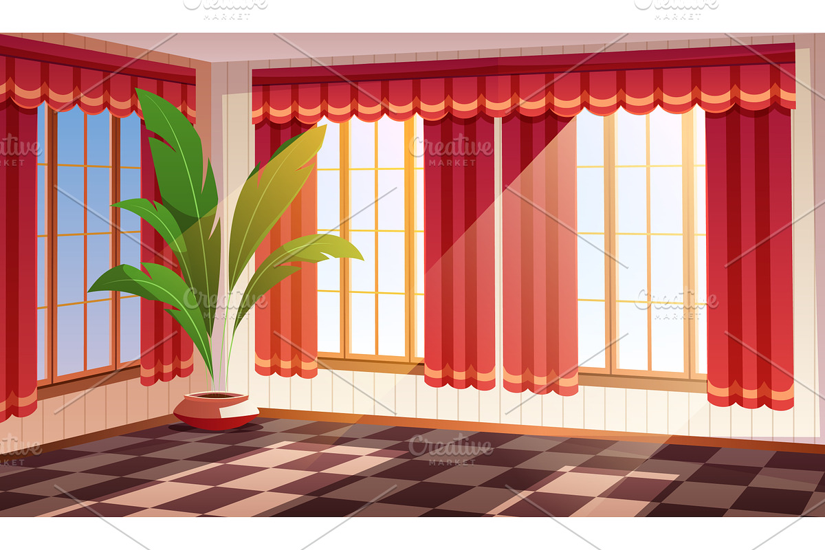 Cartoon interior with curtains, an Object Illustration by YummyBuum