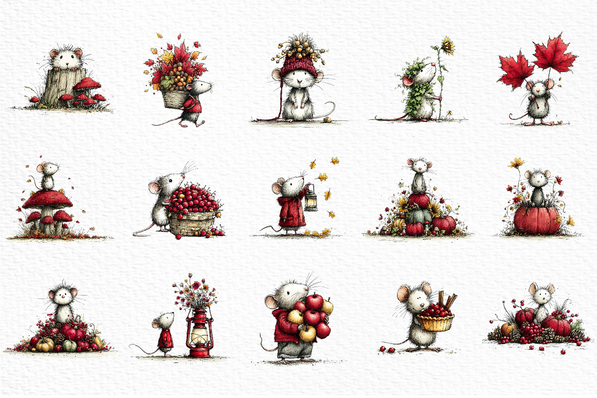 Whimsical Autumn Mouse Clipart, a Seasonal Illustration by Craft Nest (Photo 6 of 6)