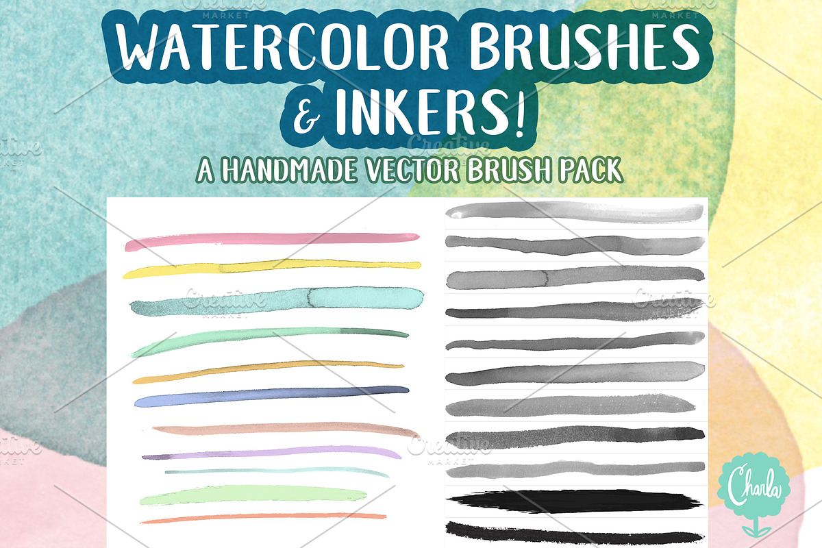 Vector Watercolor Brushes and Inkers, a Brush Add-On by Charla Makes (Photo 1 of 2)