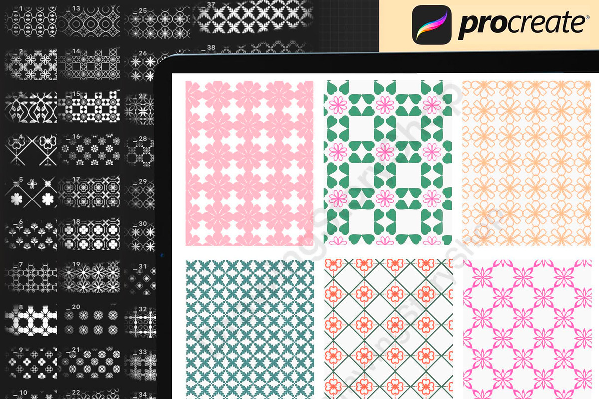 Procreate Floral Geometric Seamless, a Brush Add-On by DrawingStoryShop (Photo 6 of 6)