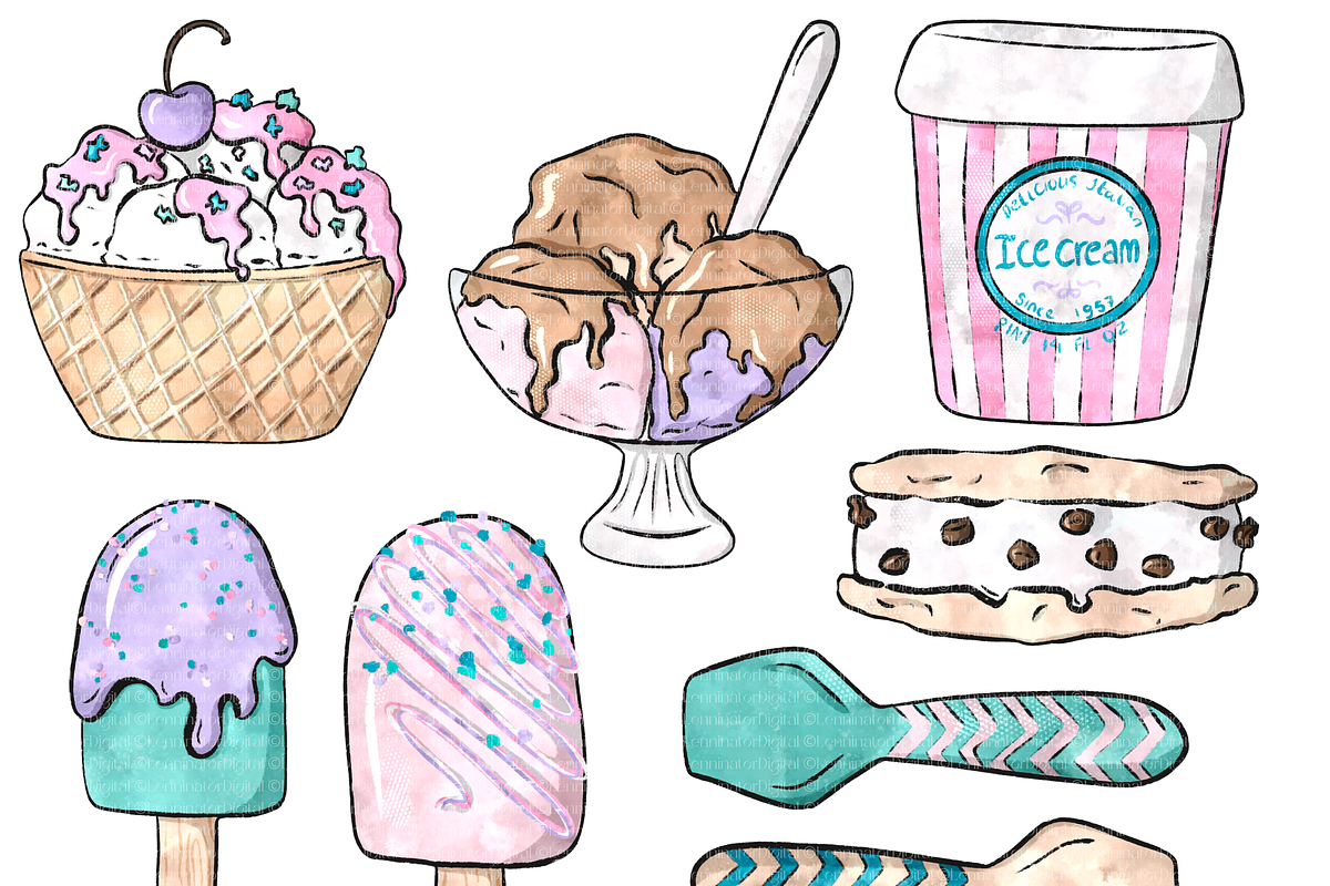 Watercolor Gelato Ice Cream Clipart, a Food Illustration by Lenninator Digital (Photo 4 of 9)
