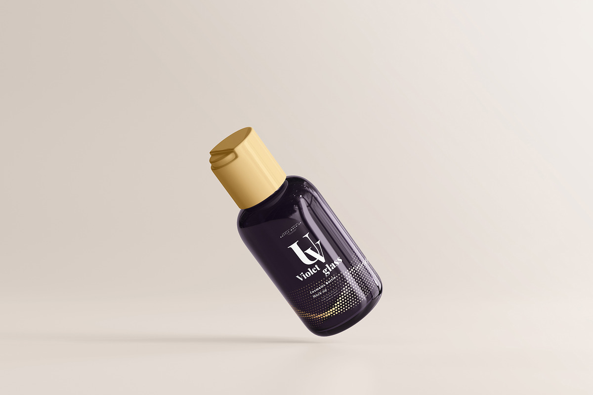 Violet Glass Cosmetic Bottle Mock-up, a Cups & Container Mockup by pmvch (Photo 15 of 20)
